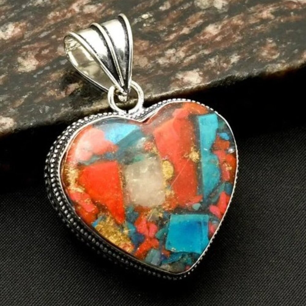Oyster Turquoise Gemstone Sterling Silver  Antique Design Pendant